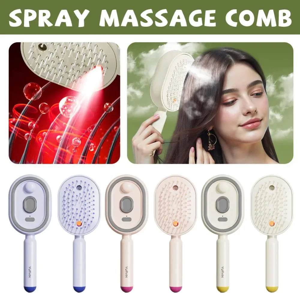 Rechargeable Spray Massage Comb With Red Light Therapy Detangling Hair Brush With Moisturizing Spray Function For Scalp Care